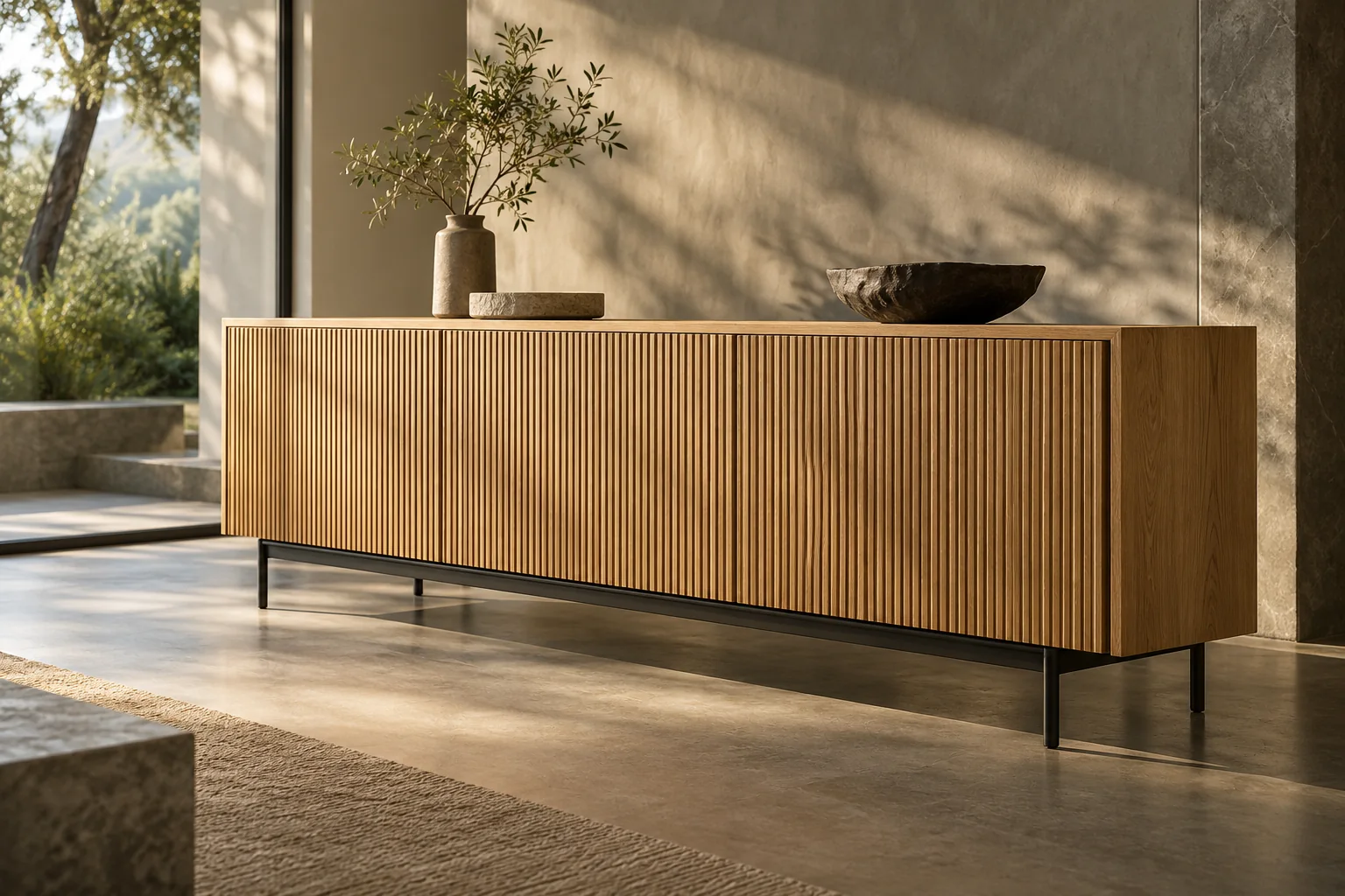 Individuelles Sideboard aus geriffelter Eiche