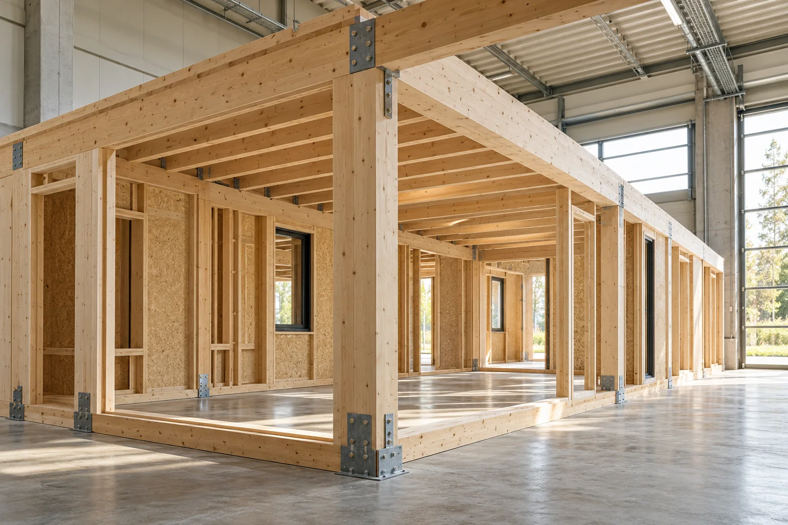 Holzrahmenkonstruktion eines modularen Raumsystems